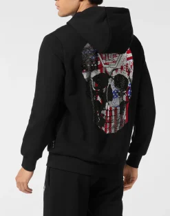 PHILIPP PLEIN Fleece Zip Hoodie Skull America><noscript><img data-lazyloaded=