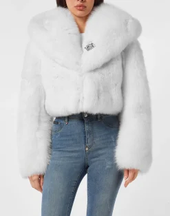 PHILIPP PLEIN Fox Fur Hooded Short Jacket>Donna Giubbotti|Pellicce E Cappotti
