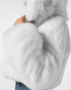 PHILIPP PLEIN Fox Fur Hooded Short Jacket><noscript><img data-lazyloaded=