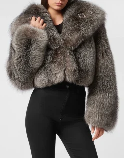 PHILIPP PLEIN Fox Fur Hooded Short Jacket>Donna Giubbotti|Pellicce E Cappotti