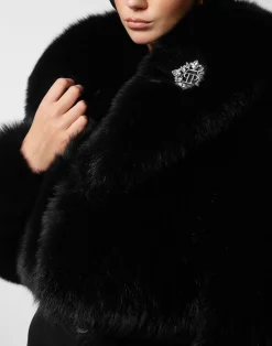 PHILIPP PLEIN Fox Fur Hooded Short Jacket><noscript><img data-lazyloaded=