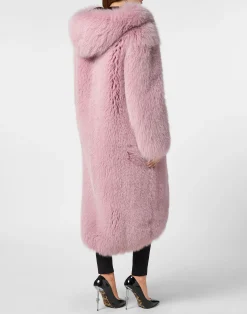 PHILIPP PLEIN Fox Fur Oversize Coat Long><noscript><img data-lazyloaded=