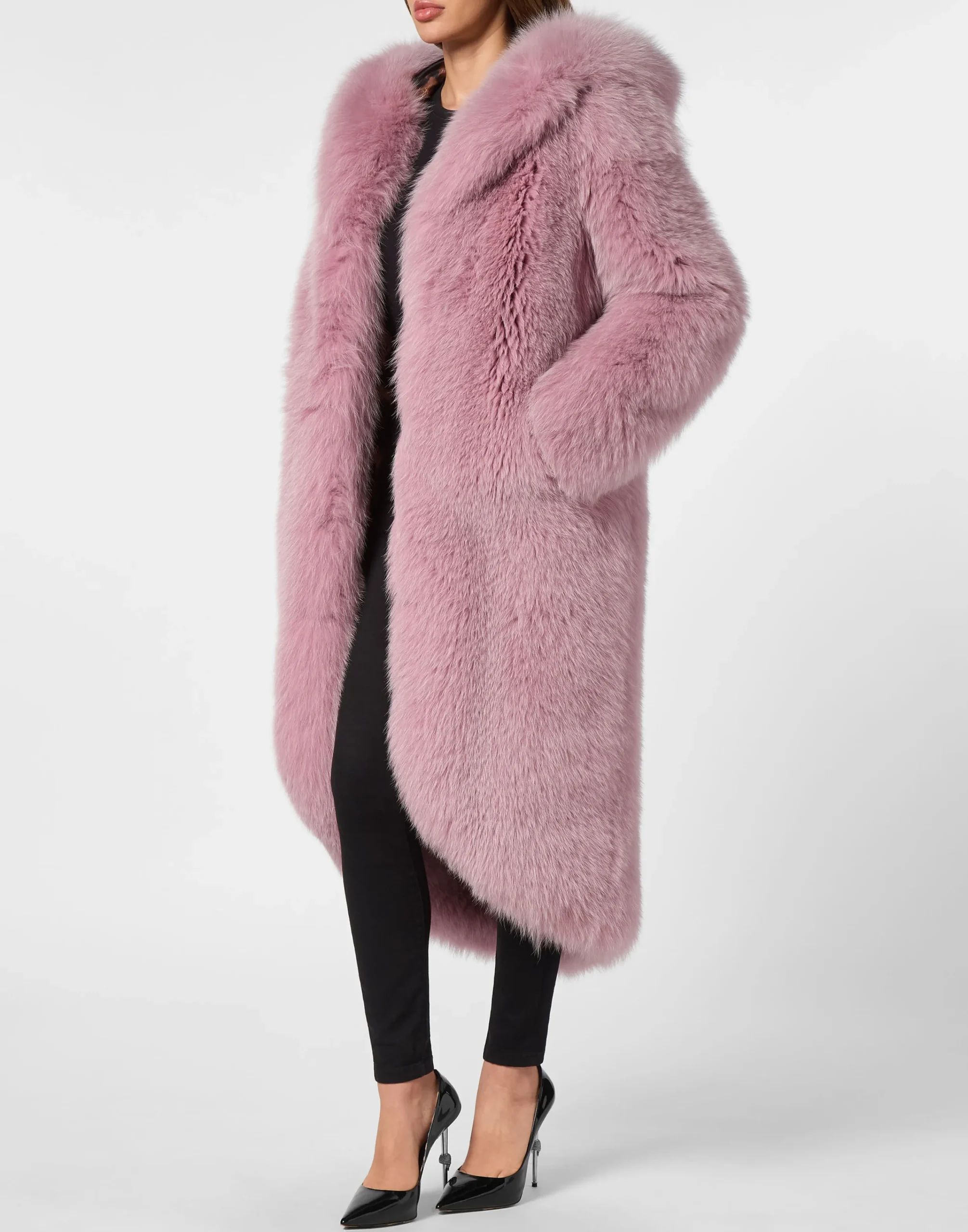 PHILIPP PLEIN Fox Fur Oversize Coat Long>Donna Giubbotti