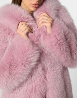 PHILIPP PLEIN Fox Fur Oversize Coat Long><noscript><img data-lazyloaded=