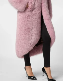 PHILIPP PLEIN Fox Fur Oversize Coat Long><noscript><img data-lazyloaded=