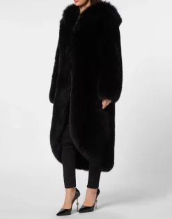 PHILIPP PLEIN Fox Fur Oversize Coat Long>Donna Giubbotti