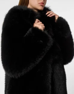 PHILIPP PLEIN Fox Fur Oversize Coat Long><noscript><img data-lazyloaded=