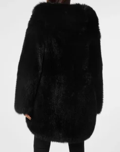 PHILIPP PLEIN Fox Fur Oversize Jacket><noscript><img data-lazyloaded=
