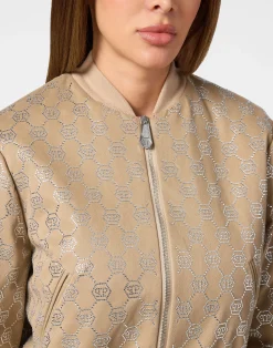 PHILIPP PLEIN Gabardine Bomber Strass Monogram><noscript><img data-lazyloaded=