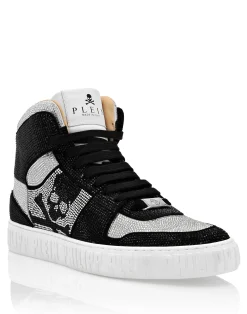 PHILIPP PLEIN HI-TOP SNEAKERS NOTORIOUS CRYSTAL SKULL with Crystals>Uomo High Top Sneakers|High Top Sneakers
