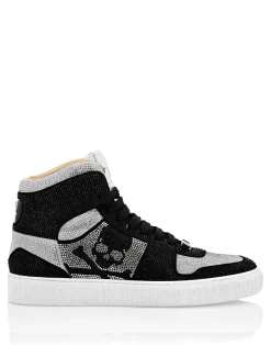 PHILIPP PLEIN HI-TOP SNEAKERS NOTORIOUS CRYSTAL SKULL with Crystals>Uomo High Top Sneakers|High Top Sneakers