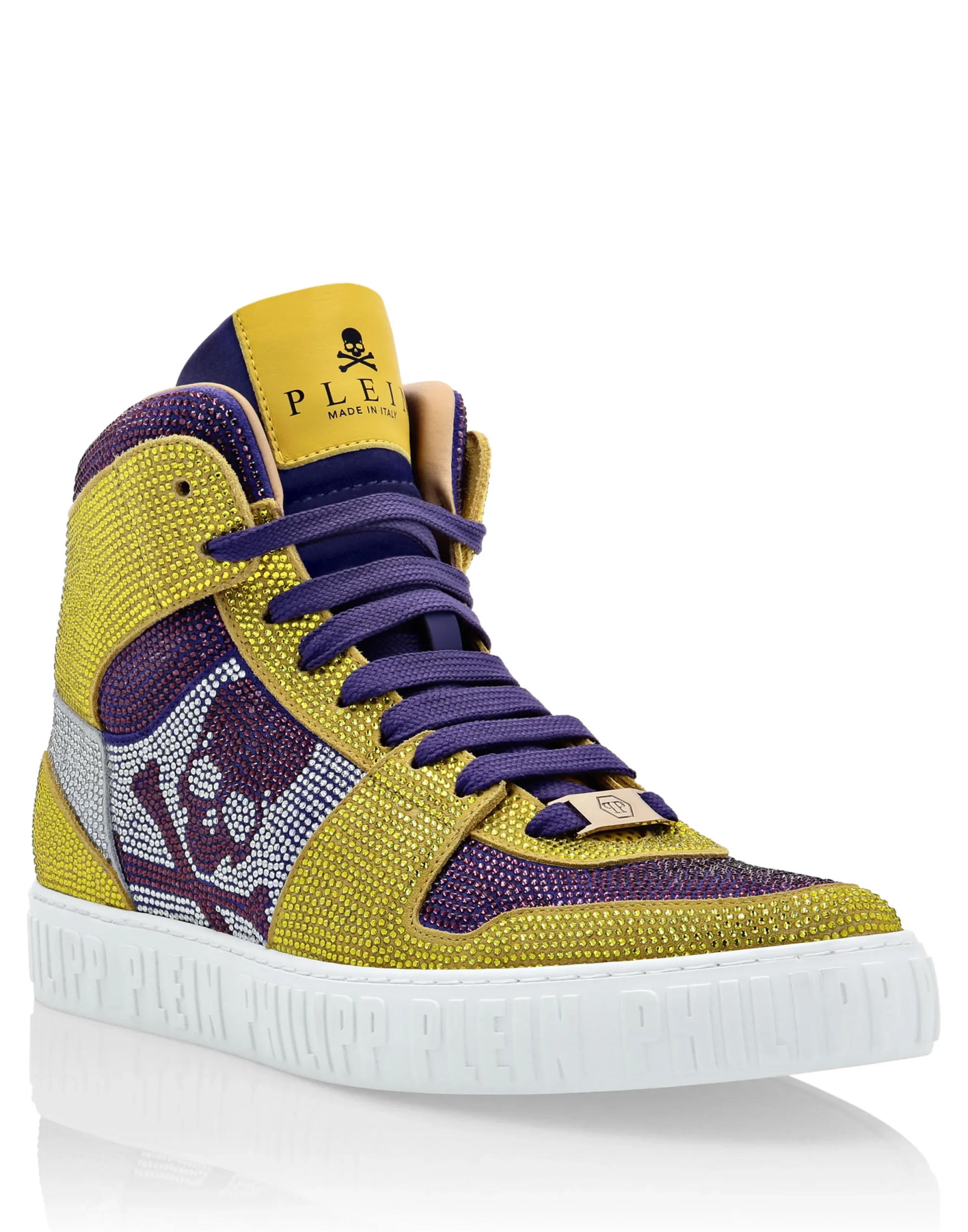 PHILIPP PLEIN HI-TOP SNEAKERS NOTORIOUS CRYSTAL SKULL with Crystals>Uomo High Top Sneakers|High Top Sneakers