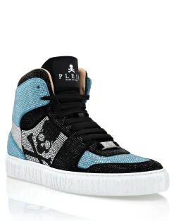 PHILIPP PLEIN HI-TOP SNEAKERS NOTORIOUS CRYSTAL SKULL with Crystals>Uomo High Top Sneakers|High Top Sneakers
