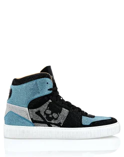 PHILIPP PLEIN HI-TOP SNEAKERS NOTORIOUS CRYSTAL SKULL with Crystals>Uomo High Top Sneakers|High Top Sneakers