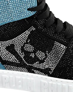 PHILIPP PLEIN HI-TOP SNEAKERS NOTORIOUS CRYSTAL SKULL with Crystals><noscript><img data-lazyloaded=