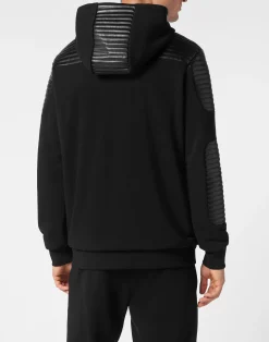 PHILIPP PLEIN Hoodie Sweatjacket With Leather Inserts><noscript><img data-lazyloaded=