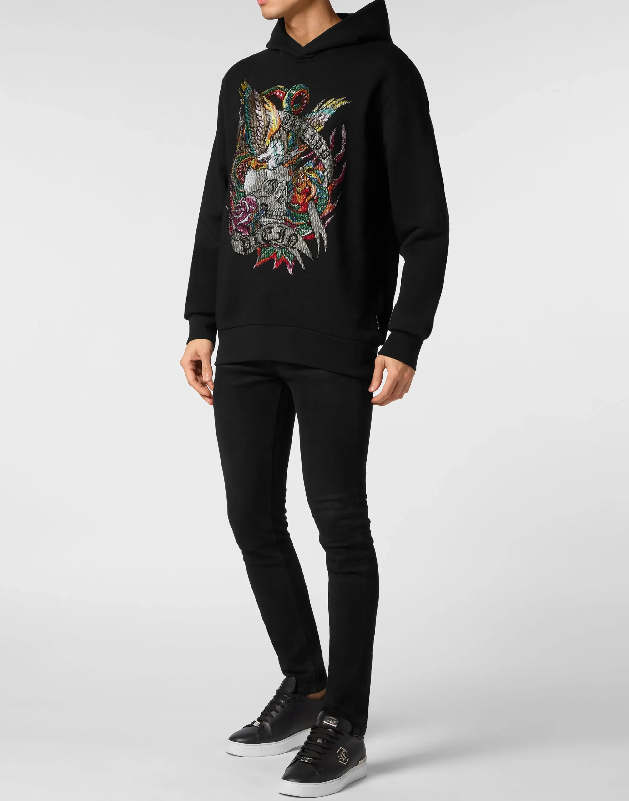 PHILIPP PLEIN Hoodie Sweatshirt Crystal Tattoo>Uomo Street Couture|Pullover / Felpe / Giacche