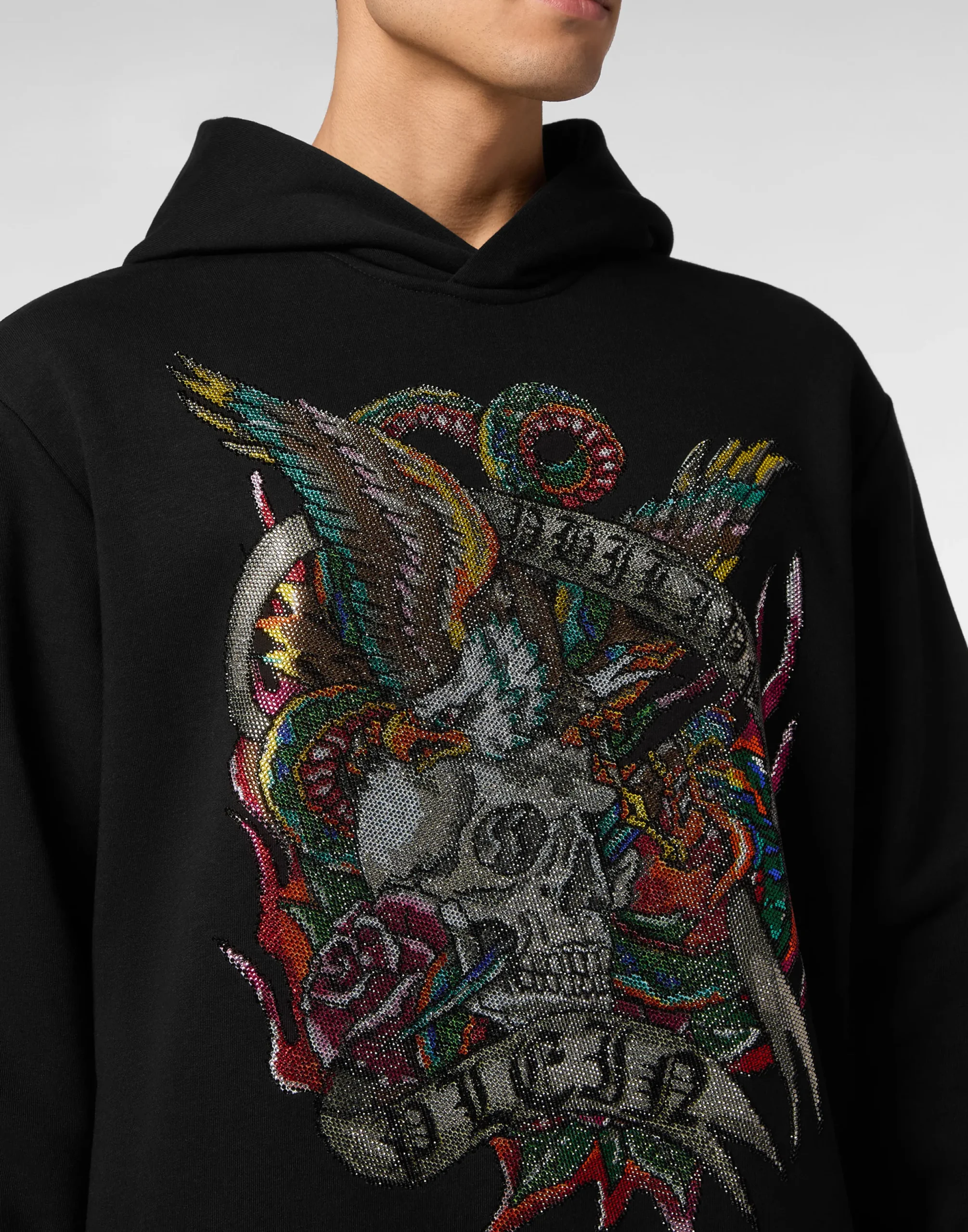PHILIPP PLEIN Hoodie Sweatshirt Crystal Tattoo>Uomo Street Couture|Pullover / Felpe / Giacche