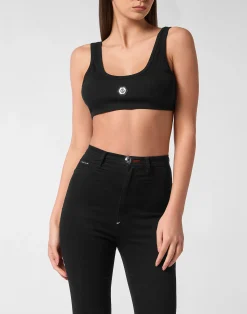 PHILIPP PLEIN Jersey Rib Cropped Tank Top>Donna Top