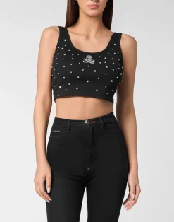 PHILIPP PLEIN Jersey Rib Cropped Top Stones>Donna Top