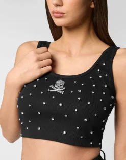 PHILIPP PLEIN Jersey Rib Cropped Top Stones><noscript><img data-lazyloaded=