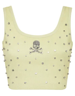 PHILIPP PLEIN Jersey Rib Cropped Top Stones>Donna Top