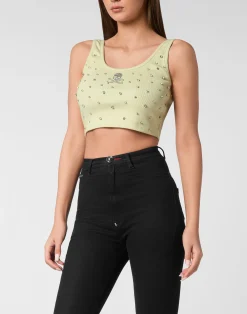 PHILIPP PLEIN Jersey Rib Cropped Top Stones>Donna Top