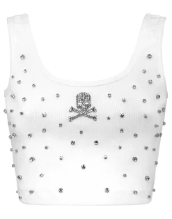 PHILIPP PLEIN Jersey Rib Cropped Top Stones>Donna Top