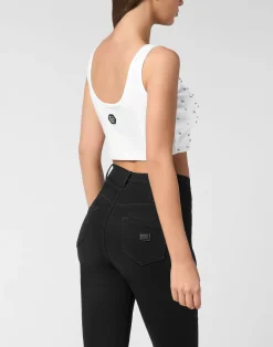 PHILIPP PLEIN Jersey Rib Cropped Top Stones><noscript><img data-lazyloaded=