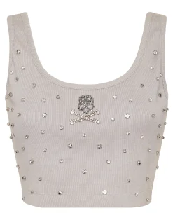 PHILIPP PLEIN Jersey Rib Cropped Top Stones>Donna Top