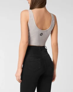 PHILIPP PLEIN Jersey Rib Cropped Top Stones><noscript><img data-lazyloaded=