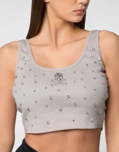 PHILIPP PLEIN Jersey Rib Cropped Top Stones><noscript><img data-lazyloaded=