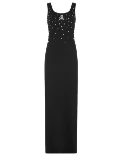PHILIPP PLEIN Jersey Rib Long Dress Stones>Donna Abiti E Gonne