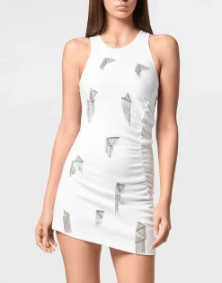 PHILIPP PLEIN Jersey Rib Short Dress Fringe>Donna Abiti E Gonne