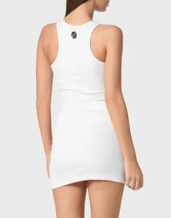 PHILIPP PLEIN Jersey Rib Short Dress Fringe><noscript><img data-lazyloaded=