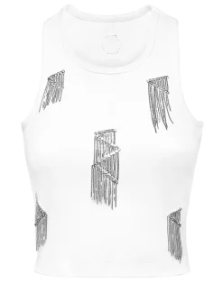 PHILIPP PLEIN Jersey Rib Tank Top Fringe>Donna Top