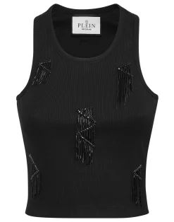 PHILIPP PLEIN Jersey Rib Tank Top Fringe>Donna Top