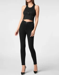 PHILIPP PLEIN Jersey Rib Tank Top Fringe><noscript><img data-lazyloaded=