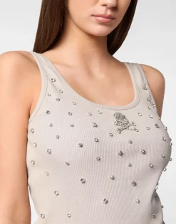 PHILIPP PLEIN Jersey Rib Tank top Stones><noscript><img data-lazyloaded=