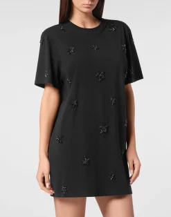 PHILIPP PLEIN Jersey T-shirt Mini Dress Round Neck SS Stars>Donna Abiti E Gonne