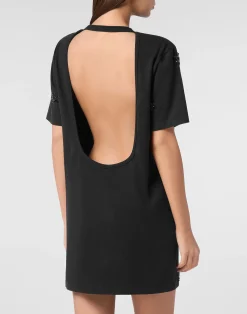 PHILIPP PLEIN Jersey T-shirt Mini Dress Round Neck SS Stars><noscript><img data-lazyloaded=