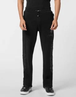 PHILIPP PLEIN Jogging Pants with Leather Inserts Chrome Crest>Uomo Street Couture