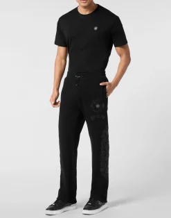 PHILIPP PLEIN Jogging Pants with Leather Inserts Chrome Crest><noscript><img data-lazyloaded=