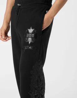 PHILIPP PLEIN Jogging Pants with Leather Inserts Chrome Crest><noscript><img data-lazyloaded=
