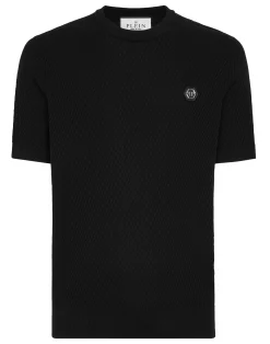 PHILIPP PLEIN Knited Round Neck T-Shirt Wool Silk Blend>Uomo Maglieria