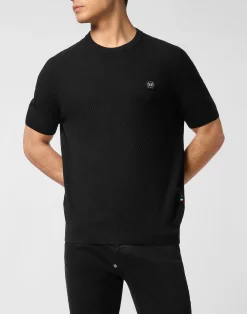 PHILIPP PLEIN Knited Round Neck T-Shirt Wool Silk Blend>Uomo Maglieria