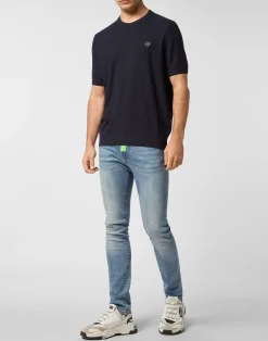 PHILIPP PLEIN Knited Round Neck T-Shirt Wool Silk Blend><noscript><img data-lazyloaded=
