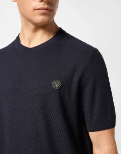 PHILIPP PLEIN Knited Round Neck T-Shirt Wool Silk Blend><noscript><img data-lazyloaded=