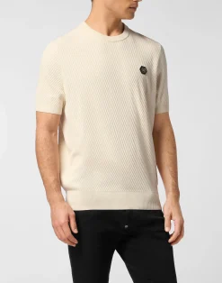 PHILIPP PLEIN Knited Round Neck T-Shirt Wool Silk Blend>Uomo Maglieria