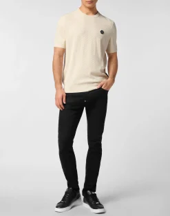 PHILIPP PLEIN Knited Round Neck T-Shirt Wool Silk Blend><noscript><img data-lazyloaded=
